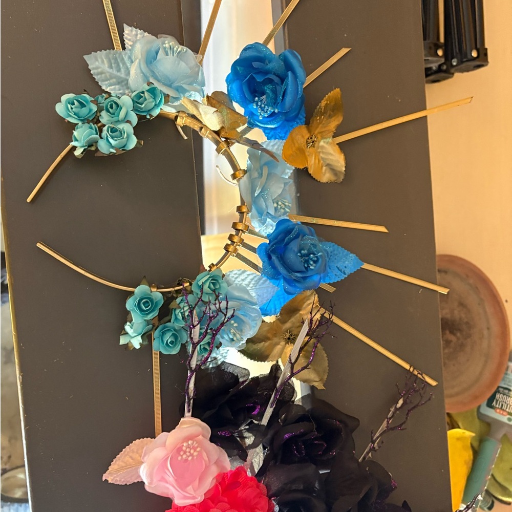 Floral Hair Accessory Set - Blue, Gold,